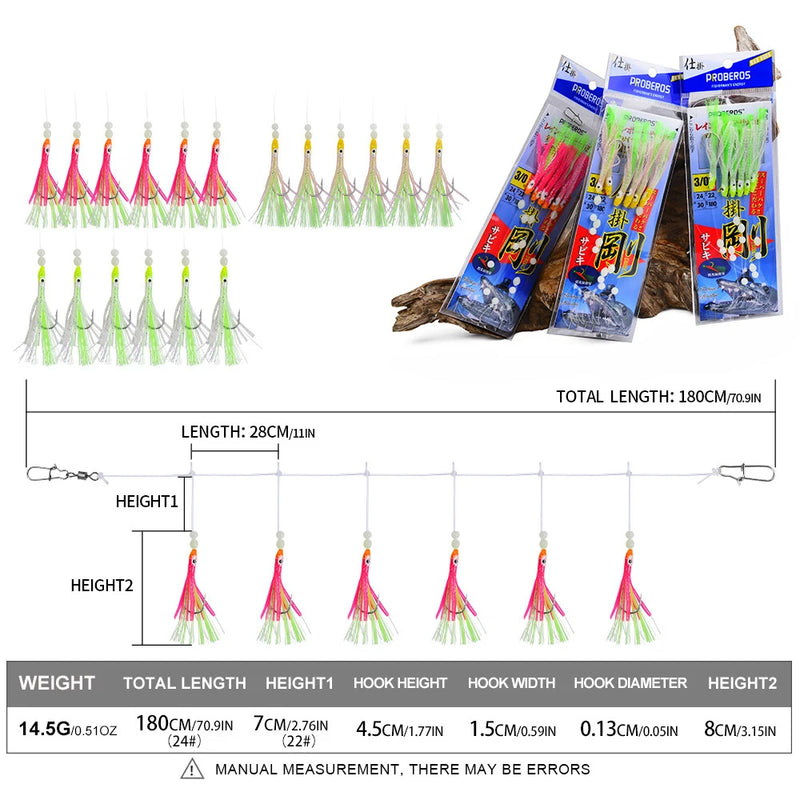 Kit 6pcs Sabiki Rig Luminoso